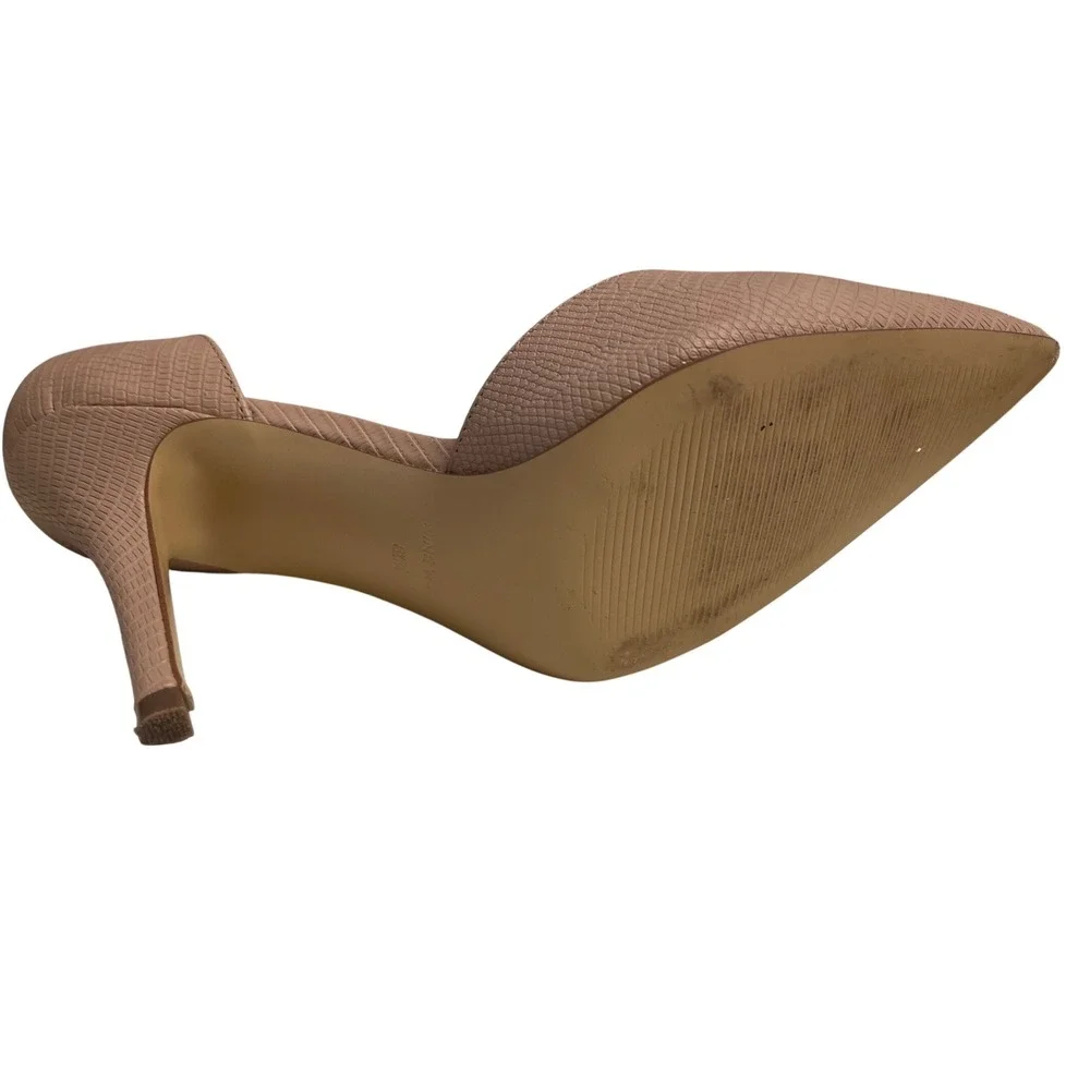 Nine West Just4y3 d'Orsay‎ Pumps Nude Lizard Embossed Pointed Toe Heels 8.5M